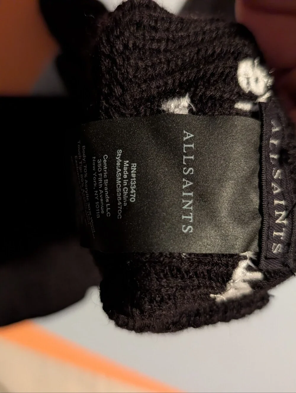 AllSaints Black Knit Logo Cuff Gloves